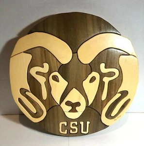 Intarsien CSU Widder handgefertigte Holzkunst signiert Joe Ross Colorado College gebeizt - Bild 1 von 7