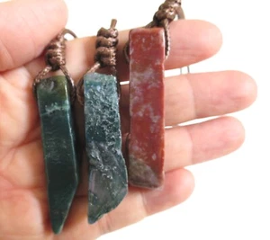 Men's Crystal Necklace, Natural Green Indian Agate Slab Stone Necklace - Picture 1 of 2