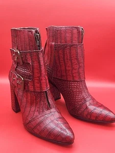 Freebird By Steven Joey Red Croc Leather Booties Ankle Moto Boots Size 10 - Picture 1 of 9