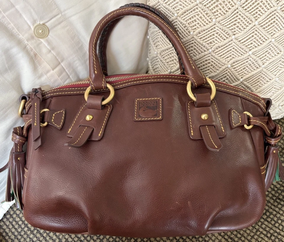 Dooney Bourke Chestnut Brown Florentine Vacchetta Leather Mail Bag Satchel - Image 1 of 4