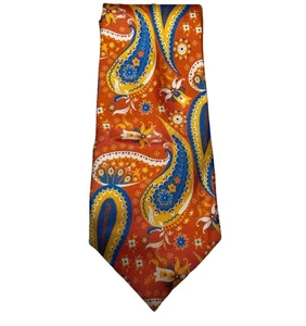 Barneys New York orange und gelbe italienische Seidenkrawatte Paisley - Bild 1 von 4