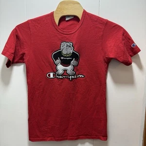 Vintage Red Champion Bulldog Mascot T-Shirt Size Medium Embroidered - Picture 1 of 6