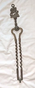 ANTIQUE Vintage Solid BRASS Fireplace COAL TONGS Nautical Theme TALL SHIPS SHIP - Picture 1 of 13