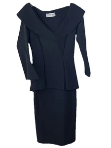 EUC $695 CHIARA BONI Black Zoya ITALY Peplum Portrait Collar Cocktail Dress 42 - Picture 1 of 17