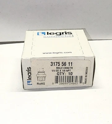 Pack of 10 Legris 3175 56 11 Fittings 1/4" TUBE X 1/8" NPTM Nickel plated brass - Image 1 of 2