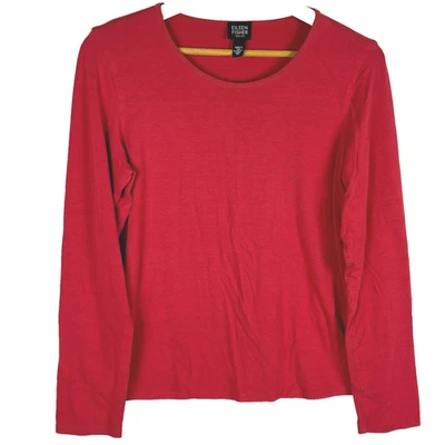 NUEVO SIN ETIQUETAS Camiseta Top Eileen Fisher Viscosa Spandex Manga Larga Talla PM Rojo Elastizado Lux Foto 1 de 4