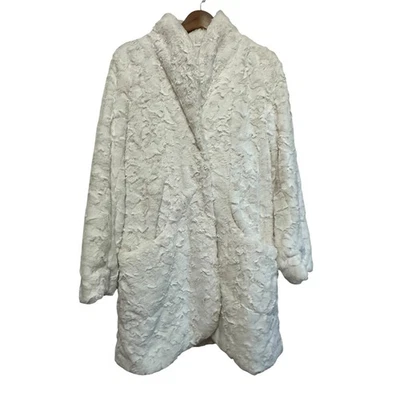 Jaqueta casaco de pele sintética creme Karen Kane bolsos frontais abertos G grande - Imagem 1 de 4