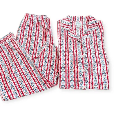 Lanz Of Salzburg Pajama Set Cotton Flannel Red Floral Stripe 2 Piece Womens Sz S - Image 1 of 4