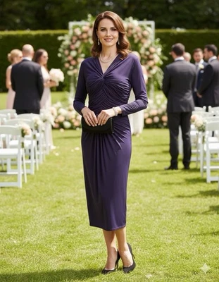 Vestido midi morado para mujer Tadashi Collection talla M formal boda fiesta elegante Foto 1 de 4