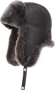 Sombrero de aviador Ushanka de piel de oveja genuino trampero para hombre y mujer - Imagen 1 de 8