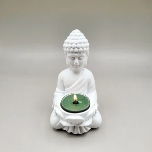 Weißer Mini Meditierender Buddha Teelicht Kerzenhalter - Bild 1 von 7