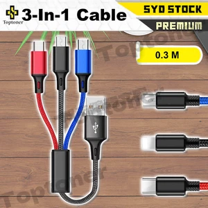 Baseus® 3in1 Multi Charging Cable Cord For Apple+Type-C+Micro USB Braided Cord 3 - Picture 1 of 10