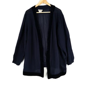 Coldwater Creek Topper Plus Sz 24 Navy Blue Open Front Lightweight Velvet Trim - Picture 1 of 8