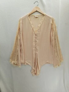 Camicia blusa beige nuova entro Bell manica lunga cravatta con bottoni taglia L - Foto 1 di 9