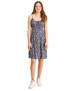 Hippie Rose Juniors Tie-Neck Babydoll Dress, Indigo Navy Blue Floral, Large - Picture 1 of 3