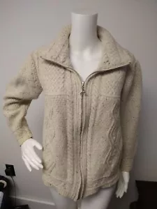Womens Nua Large Cashmere Wool Sweater Cardigan Fisherman Ireland Ivory Cable - Picture 1 of 6
