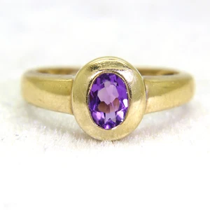 Juego de bisel anillo de oro amarillo de 9 quilates amatista talla O ~ 7 1/4 - Imagen 1 de 8