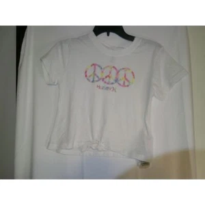 Hurley White Peace Sign Graphic T-Shirt Casual Summer Crop Top Medium - Picture 1 of 3