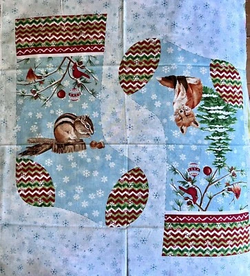 Studio e Winterwood Stocking Panel Ice Blue Cotton Fabric - 2 designs - Image 1 of 4