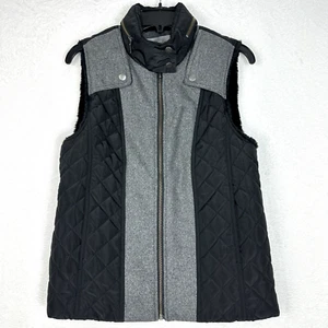 Tart Collections Donnah Wool Blend Vest Size Medium Grey Faux Fur Lined Hooded - Picture 1 of 12