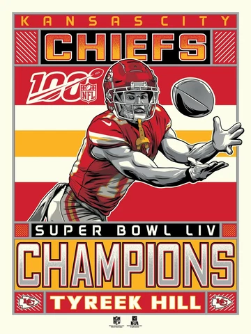 Chiefs Champs Super Bowl LIV Champions Tyreek Hill 18" x 24" Serigraph Print Cover