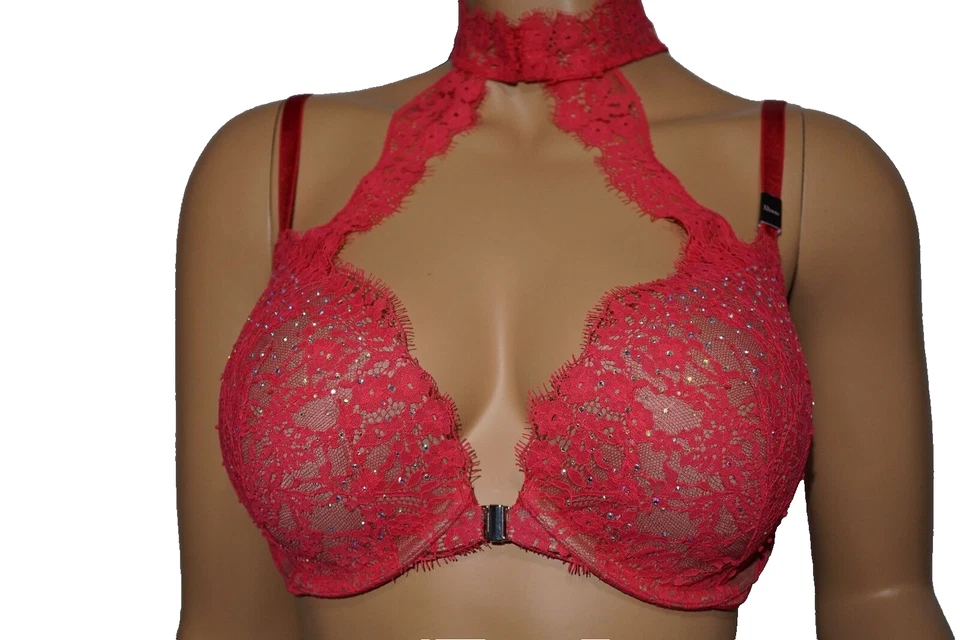 Victoria's Secret 34d Bra Very Push up Red Front Closure Neck Collar