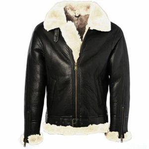 Chaqueta de cuero jengibre negra para hombre piel de oveja genuina piel de aviador piel b3 bombardero - Imagen 1 de 6