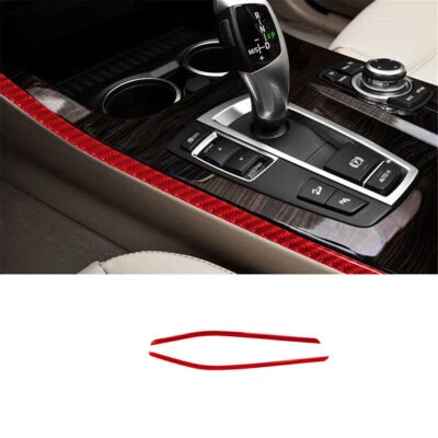 2Pcs Red Carbon Fiber Gear Shift Side Cover Trim For BMW X3 F25 X4 F26 Type A - Image 1 of 4