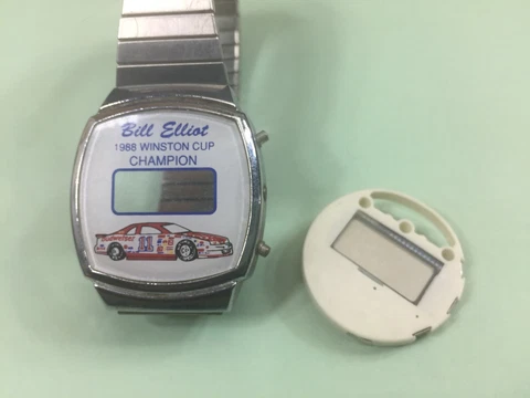 Bill Elliot 1988 Digital Watch Winston Cup LCD Flex Band Steel NOT WORKING PARTS Cover