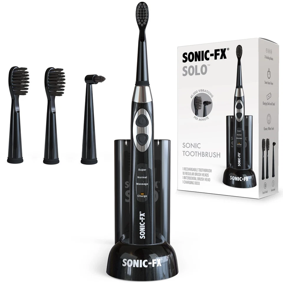 Sonic-fx Solo Sonic Electric Toothbrush Black Extra Brush Heads