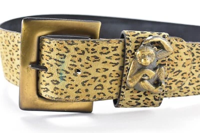 Vintage Leopard Print Belt Nan Lewis Monkey Brass Buckle S/M Cheetah FunkyUnique - Image 1 of 4
