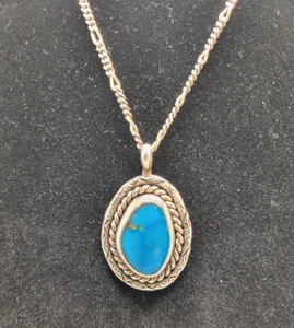Navajo Handmade Turquoise Pendant Necklace 925 Sterling Silver 16" Signed Inez - Picture 1 of 9