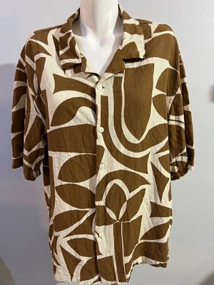 Рубашка мужская Zara льняная смесь вискоза кремово-коричневая размер XL - Изображение 1 из 4