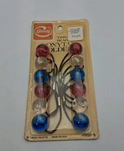 Vintage Goody 6 LARGE Twin Bead PONYTAIL HOLDERS USA #9690 Clear Red White Blue - Picture 1 of 10