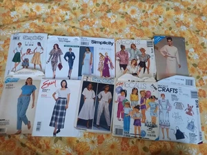 1980s-1990s 10 piece sewing pattern womens and kid lot - Picture 1 of 3