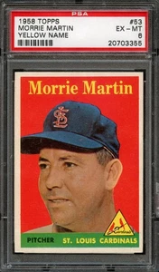 BB - 1958 - Topps - #53 - Morrie Martin Yellow Name - PSA 6 - EX-MT - Bild 1 von 2