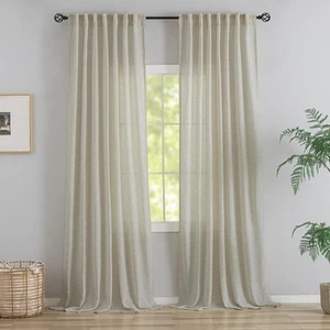 120 Inches Extra Long Linen Curtains for Living Room - 2 Panels Back Tab Burl... - Picture 1 of 7