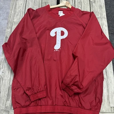 Y2k 2003 Adidas Philadelphia Phillies Vneck Windbreaker Size XL Red - Image 1 of 4