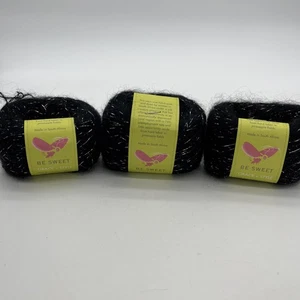 Be Sweet Grace + Style Black & Silver 60% Baby Mohair Yarn 3 180yd 25g Cakes - Picture 1 of 4