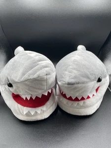 Plush Shark Slippers Funny Fuzzy House Shoes Gray White One Size - Picture 1 of 5