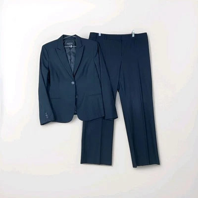 Conjunto de traje Jones New York para mujer 16 negro elástico mezcla de lana blazer pantalones carrera Foto 1 de 4