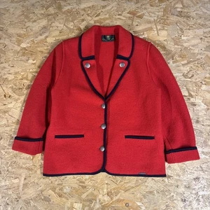Giesswein Red Wool Jacket Coatigan UK 16 Austrian Womens Silver Buttons Vintage - Picture 1 of 10