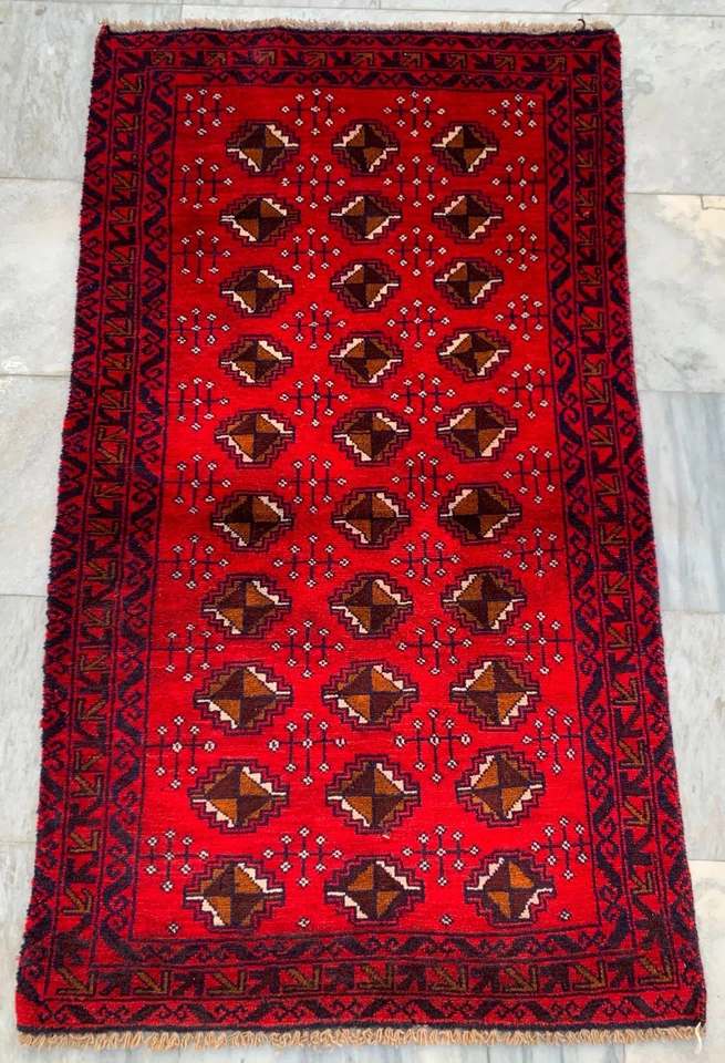 Винтажный афганский ковер ручной работы 3x4 фута для гостиной комнаты бухары спальни килима - Изображение 1 из 4