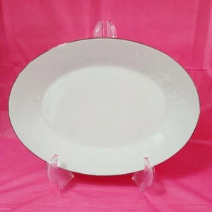Noritake Reina 6450Q Hostess 12" Oval Serving Platter White Silver NEVER USED - Picture 1 of 5