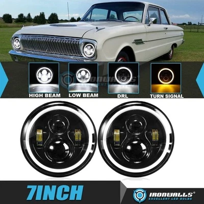 7" LED Headlights Hi/Lo DRL RIng Angel Eyes for Ford Falcon Sedan Delivery 61-65 — 第 1/4 张图片