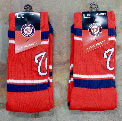 Washington Nationals 2 Pack Pair MLB Red Stripe Socks Crew Baseball Gift Large Cover