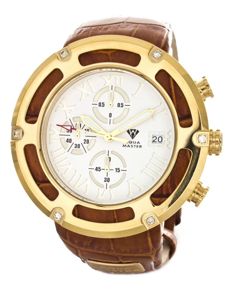 Aqua Master Diamond Men's Watch Dial El Russo Chrono Gold-tone Black Rubber Band
