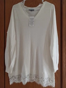 Jessica London Plus size 14/16 long sleeve Ivory sweater with Lace Detail NWT - Picture 1 of 4