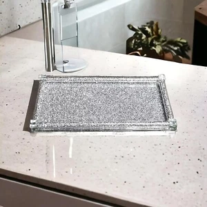 Crushed Diamond Silver Mirrored Crystal Vanity Canister Tray Jewelry And Makeup - Picture 1 of 10