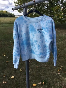 Justice Girl's L Large 12/14 light Blue Crew neck Tie Dye Fleece Sweatshirt - Picture 1 of 5